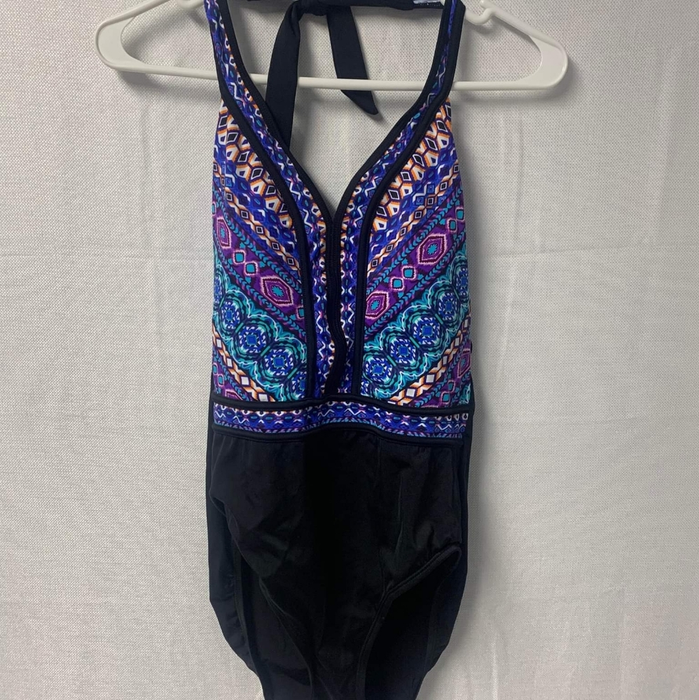 Womens one piece colorful halter swimsuit